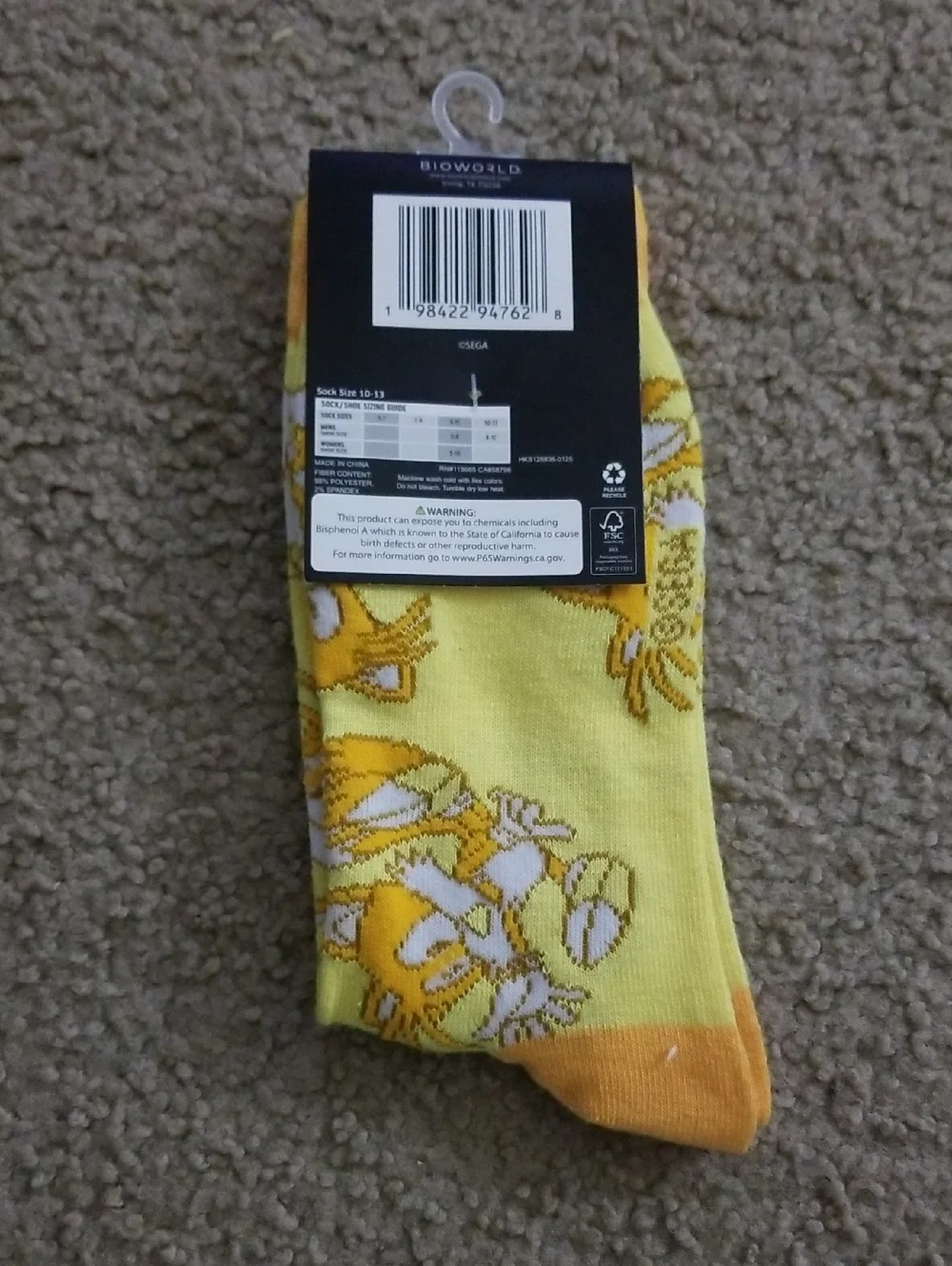 Bioworld Sonic the Hedgehog Yellow & Orange Tails Casual Socks